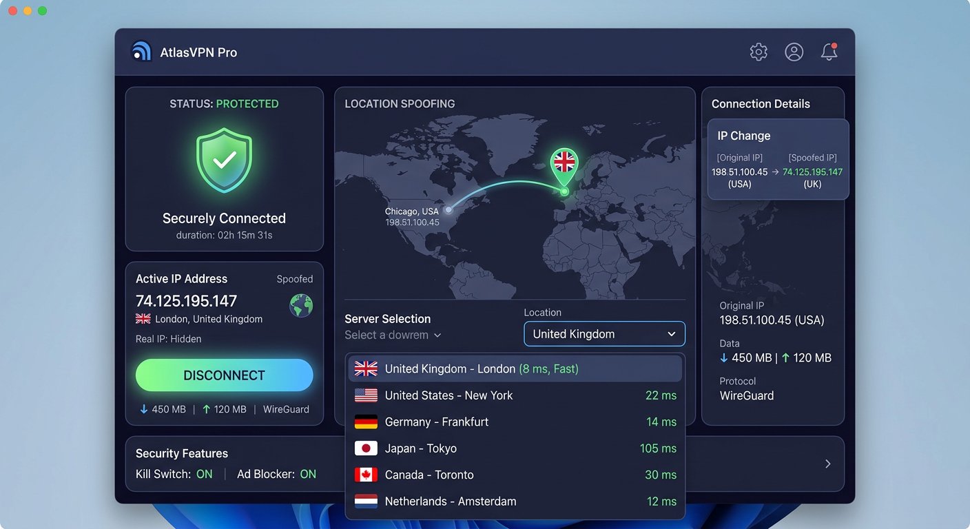 VPN location spoofing interface screenshot
